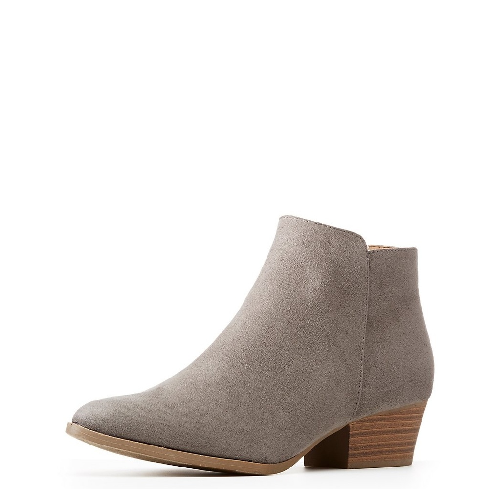 Chic Grey Faux Suede Cute Wooden Ankle Booties - Picture 8 of 14